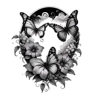butterflies and clouds swirling morning glory vine tattoo design idea