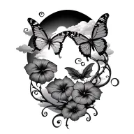 butterflies and clouds swirling morning glory vine tattoo design idea