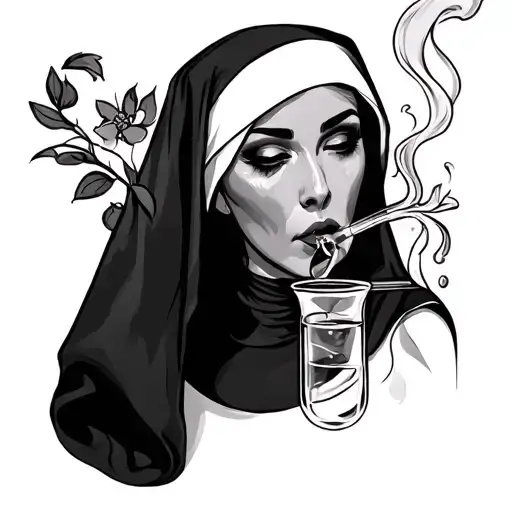 sexy nun smoking a bong tattoo design idea