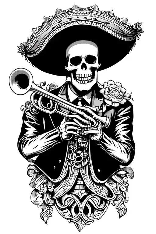 mariachi decorations a skeleton playing the trumpet tattoo design idea