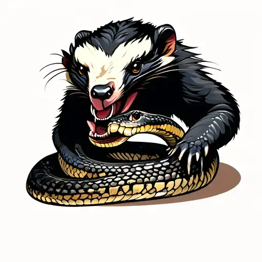 honey badger eating snake tattoo design idea