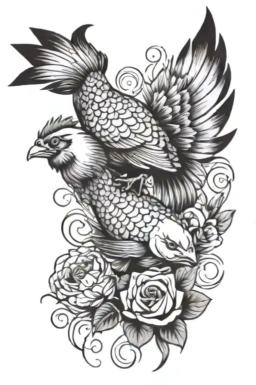 Chicken and carp tattoo tattoo design idea