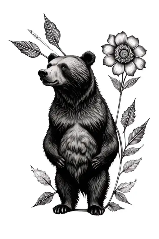 bear head 3 arrows flower tattoo design idea