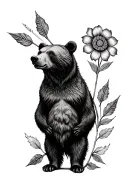 bear head 3 arrows flower tattoo design idea