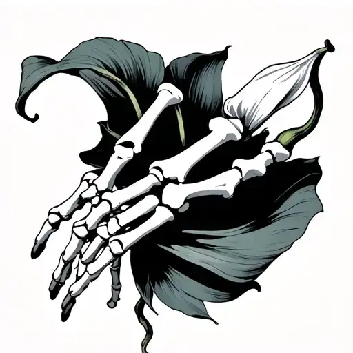 Skeleton hand and calla lily tattoo design idea