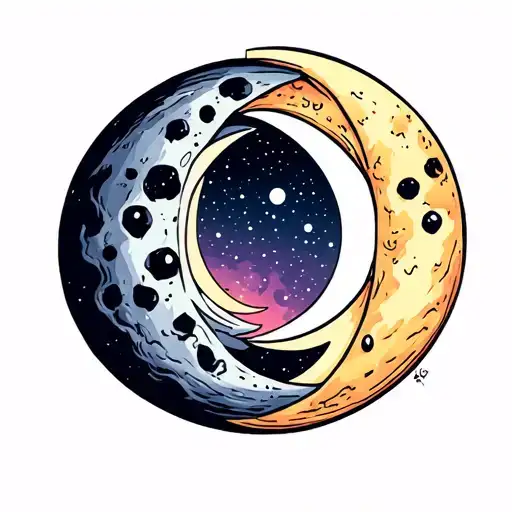 two interlocking trianlges, with one waning gibbous moon and one waxing crescent moon tattoo design idea