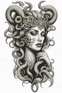 White Medusa angel type with snakes on head and hands on her face tattoo design idea
