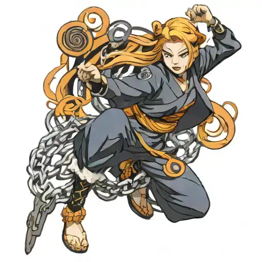 Kushina Uzumaki unleashing chain jutsu in neo traditional style tattoo design idea
