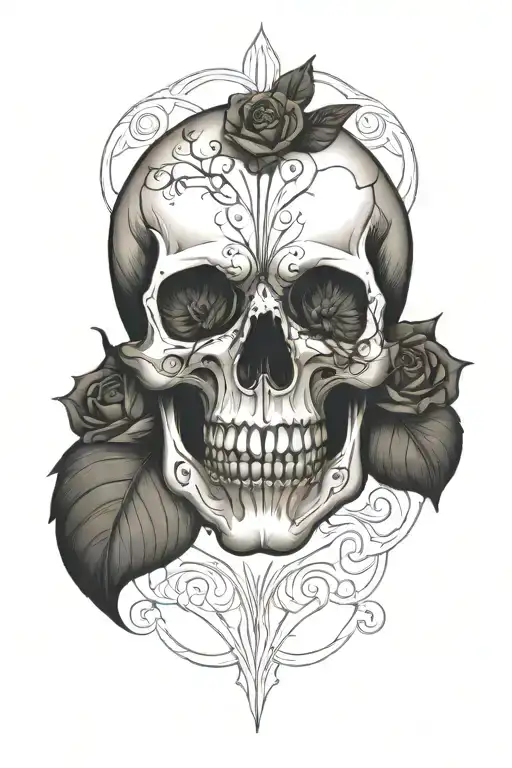 skull end roses  tattoo design idea