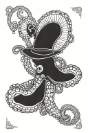 A simple tarot card that depicts a patagonian red octopus wearing a wizard hat. tattoo design idea