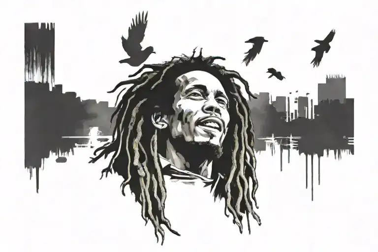 bob marley stencil tattoo design idea