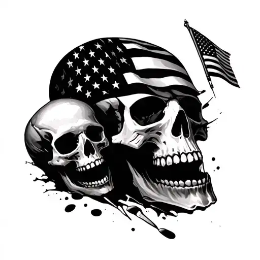 American Flag and skulls ripping from skin tattoo design idea