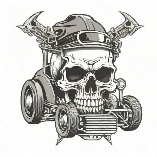 skull rockabilly car racing tattoo design idea
