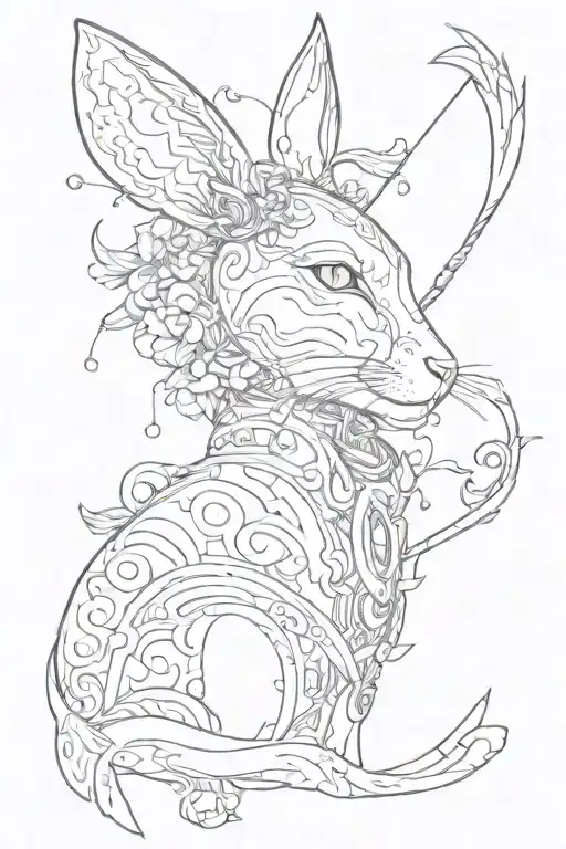Cat Rabbit Sagittarius Horizontal tattoo design idea