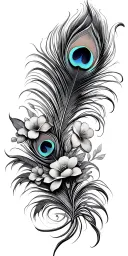 peacock feathers with flowers tattoo design idea