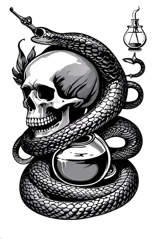 skulls potions magic snakes tattoo design idea