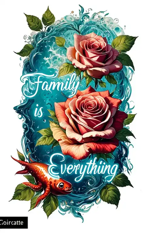 "Family is Everything " roses and ocean creatures inspired tattoo design idea