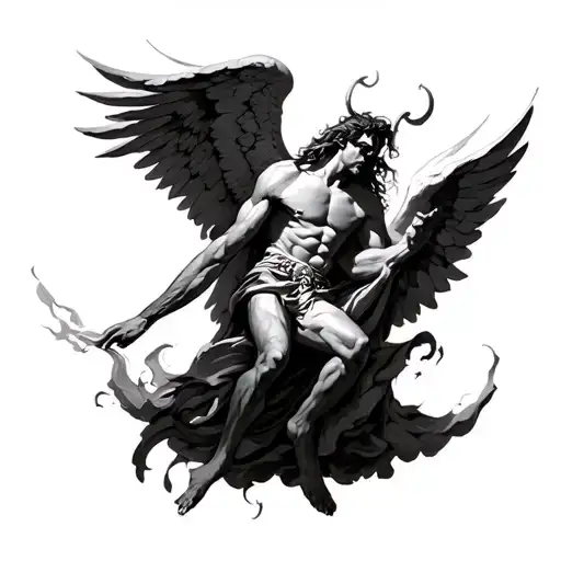 archangel Azrael Defeating Lucifer tattoo design idea