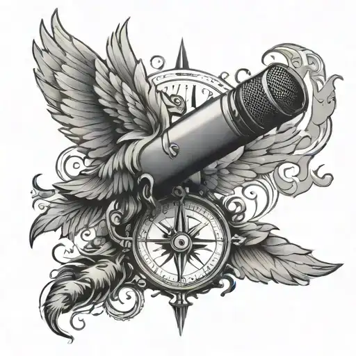 Phoenix, a compass and a microphone tattoo design idea