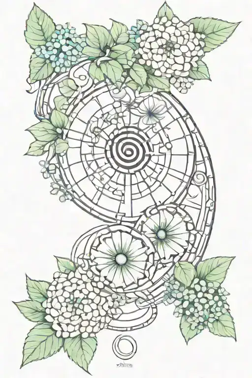 Golden ratio tattoo with mint and wisteria flowers tattoo design idea