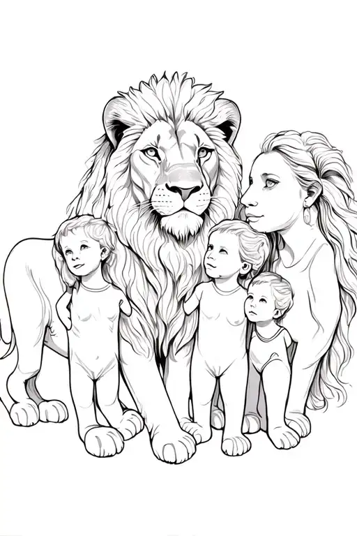 lion mother 4 children tattoo design idea