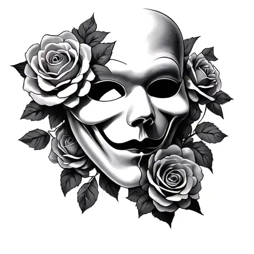 phantom of the opera mask with roses blooming tattoo design idea