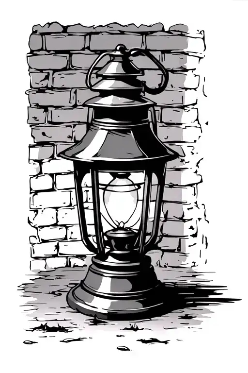 Midevil lantern with brick background black and white tattoo design idea