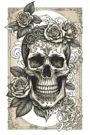 skull and roses wrapped tarot card featuring tattoo design idea