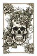 skull and roses wrapped tarot card featuring tattoo design idea