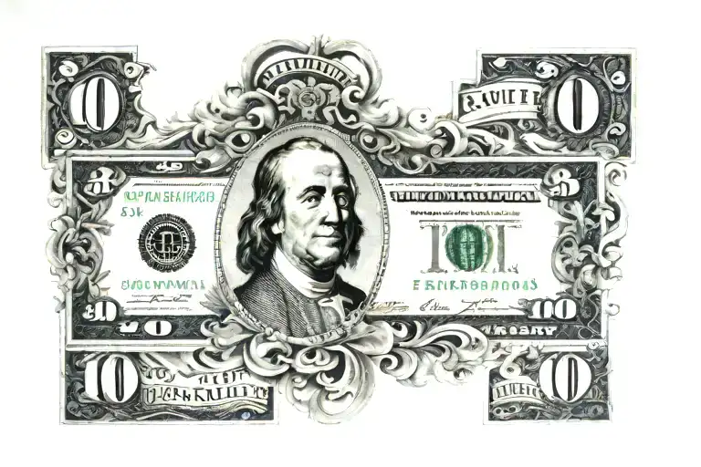 symettrical 100 dollar bill tattoo design idea