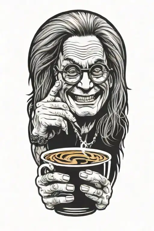 ozzy osbourne with glasses drinking coffee not scary tattoo design idea
