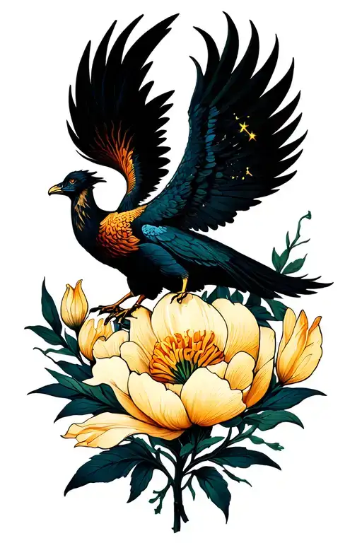 phoenix rising, narcissus flower, capricorn zodiak sign, capricorn constellation tattoo design idea