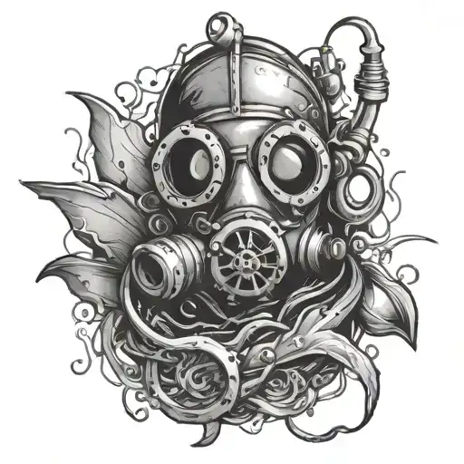 scuba mask ship wreck tattoo design idea