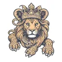 the name Serena written inside a lion wearing a crown tattoo design idea