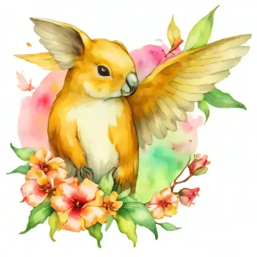 hummingbird and koala bear surrounded tattoo design idea