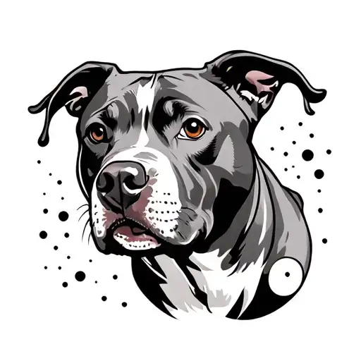 pitbull outline with moon phases tattoo design idea