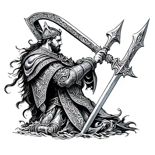 king Arthur taking scalibur tattoo design idea