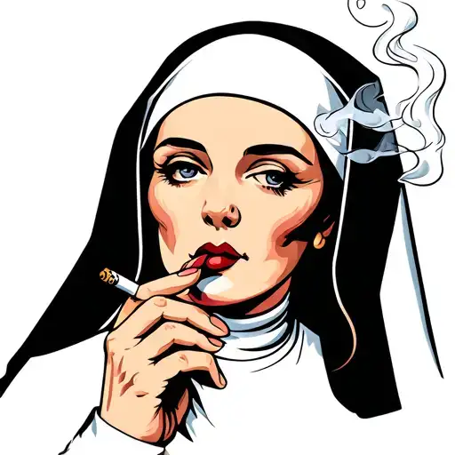 smoking nun smoking a cigarette tattoo design idea
