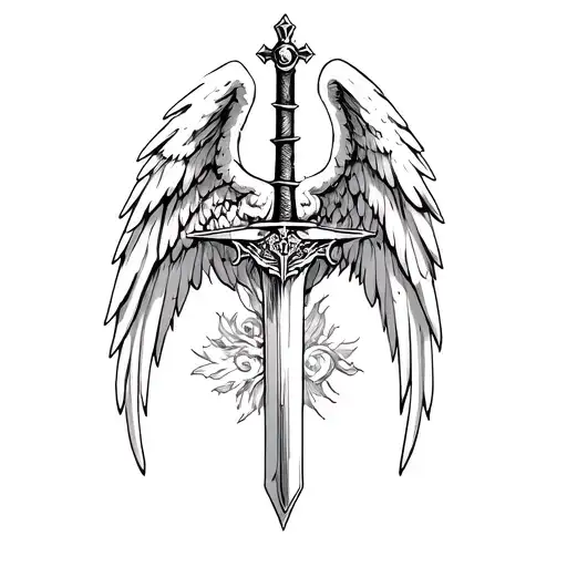 st michael sword angel wings tattoo design idea