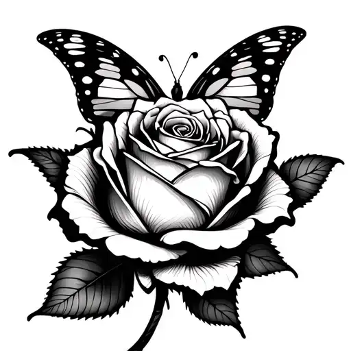 single rose with butterfly fine line tattoo tattoo design idea