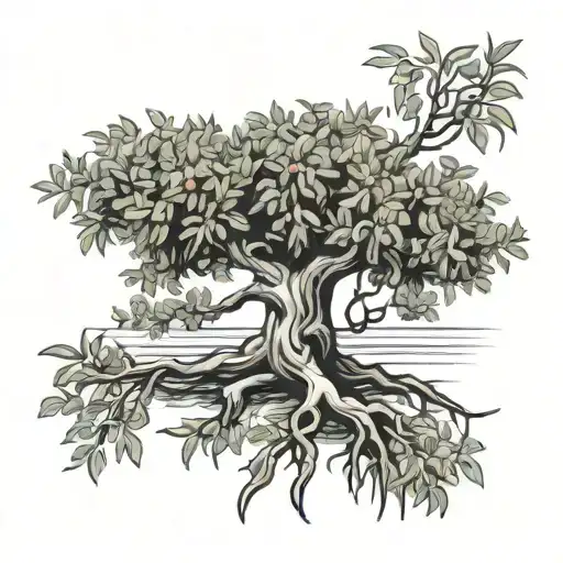 Olive tree with roots and frame tattoo design idea