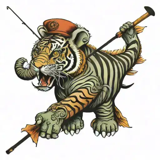 jill clay honey fish fishing pole tiger elephant tattoo design idea