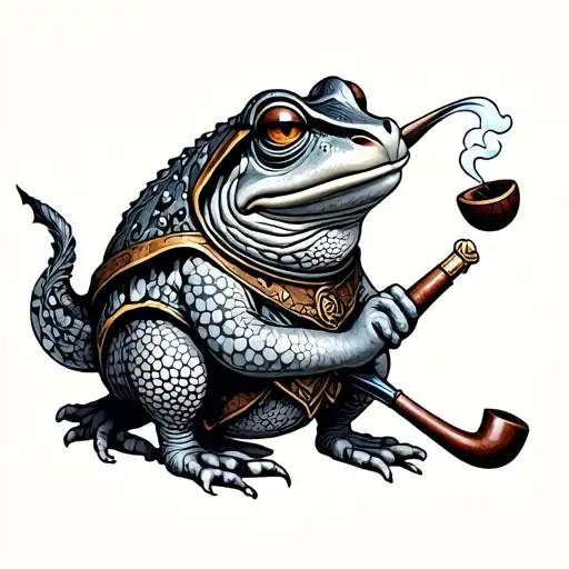 medieval toad smoking a pipe tattoo design idea