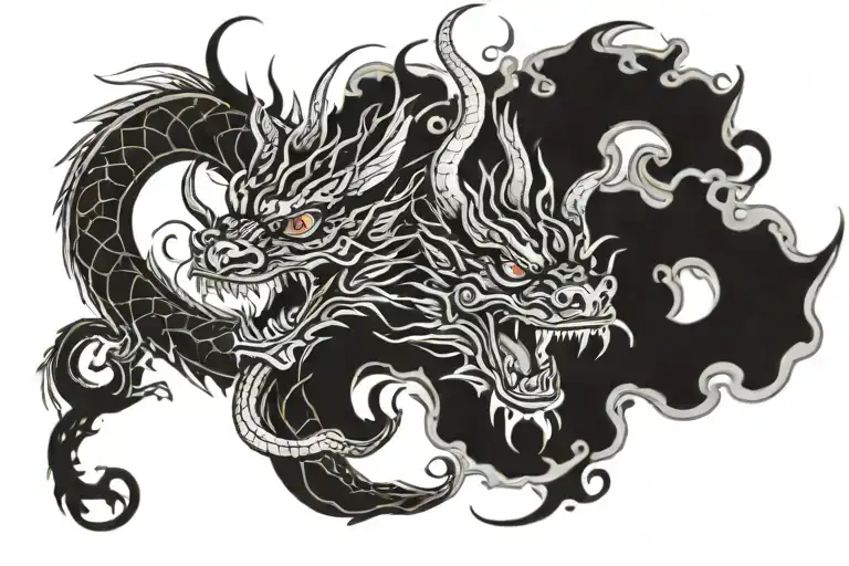 japanese dragon with smoke tattoo design idea