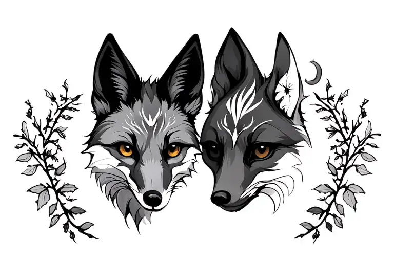 two foxes symbolizing life and death tattoo design idea