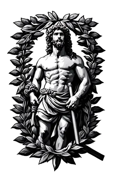 Poseidon SPQR with laurel wreath encircling tattoo design idea