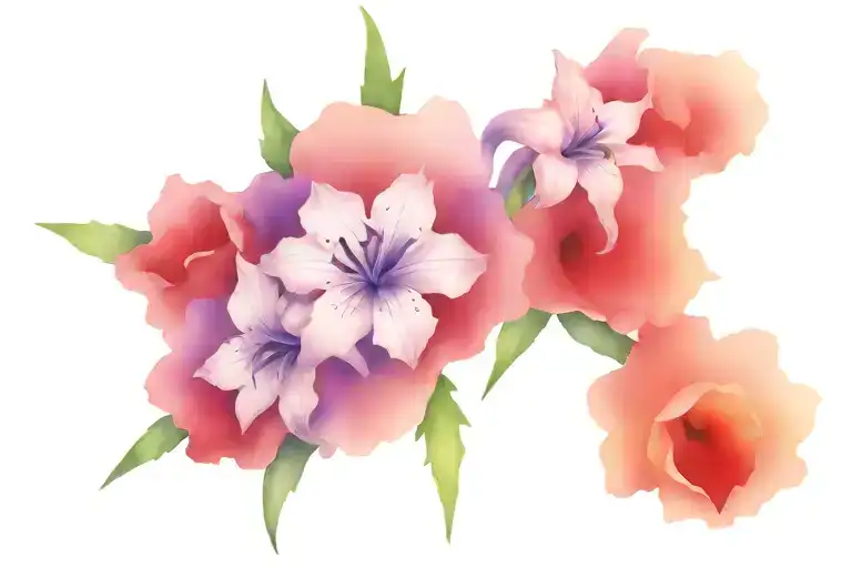 larkspur, violet and gladiolus flower bouquet tattoo design idea