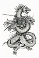 samurai fighting fire breathing dragon tattoo design idea