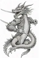 samurai fighting fire breathing dragon tattoo design idea