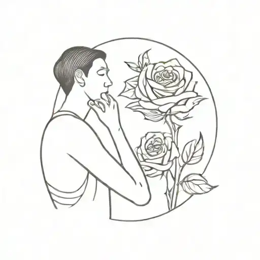 a man holding a women crying roses and a time glass tattoo design idea